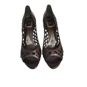 Christian Dior Women's Stiletto Open  Toe Black Leather  New Size 37.5